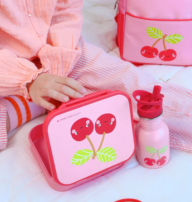A Little Lovely Company Mini RVS Drinkfles 350ml | Happy Cherries - Image 2