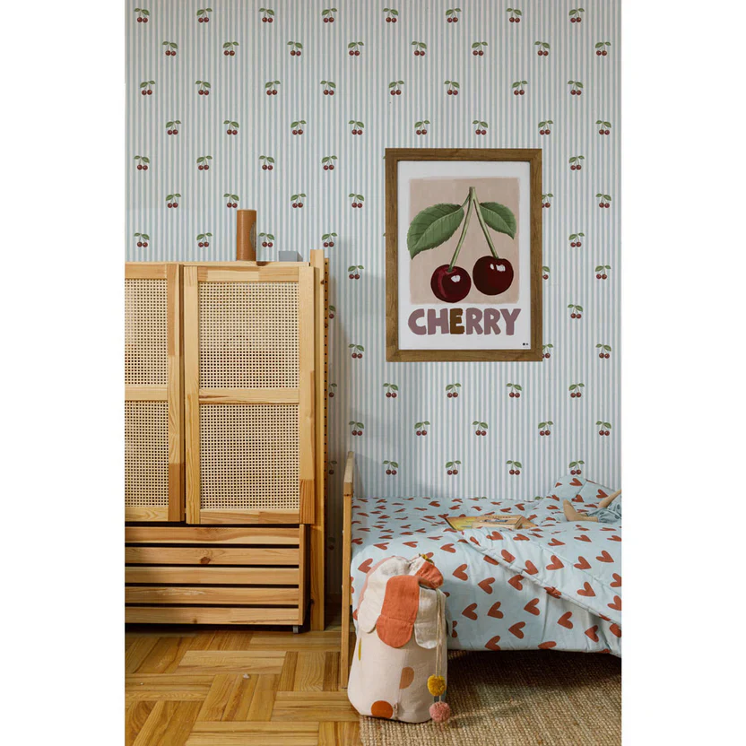 Dekornik Behang Little Cherries On Blue Stripes - Image 2