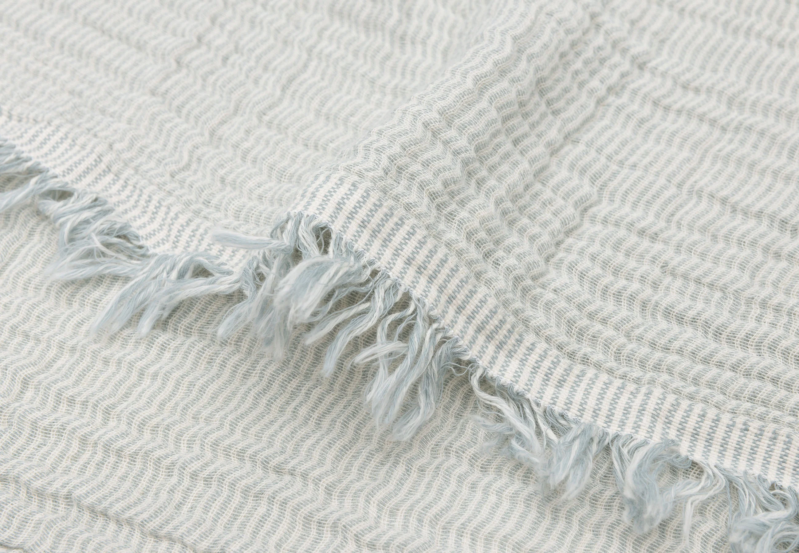 * Jollein Deken Wieg 75x100cm Fringe Stripe Sea Green/Ivory Gots - Image 4