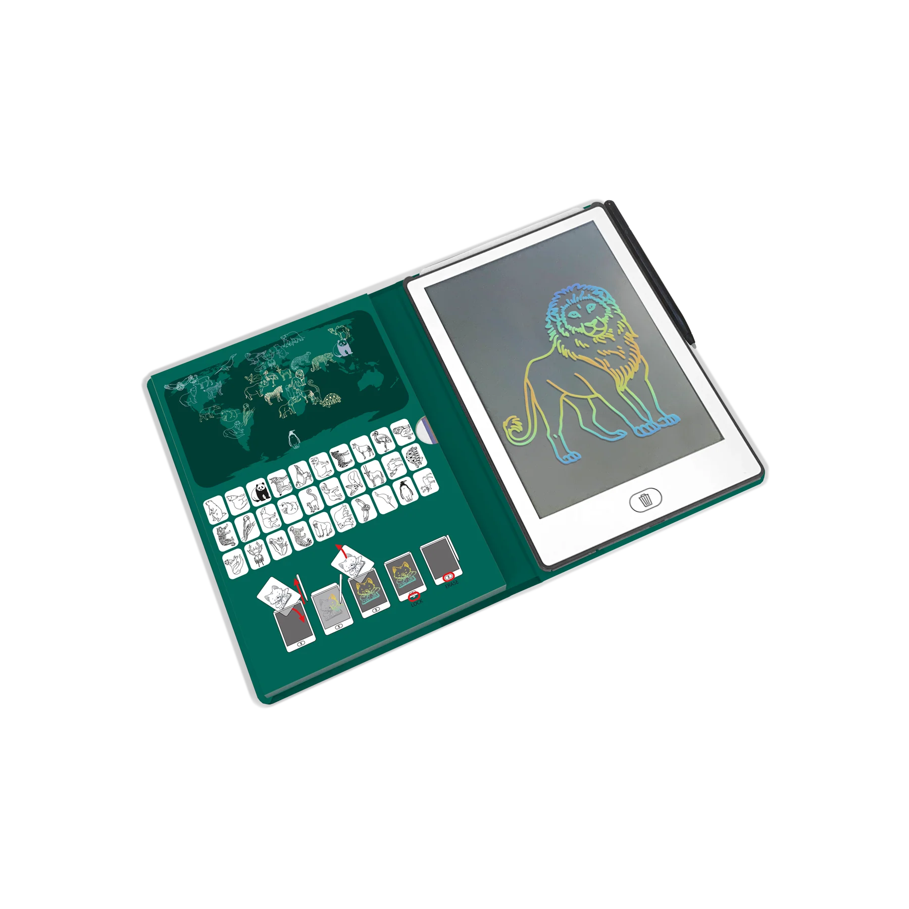 Kidywolf Kidydraw-Mini Tablet 30 Tekeningen | Tekenbord 30 Dieren Over De Hele Wereld - Image 2