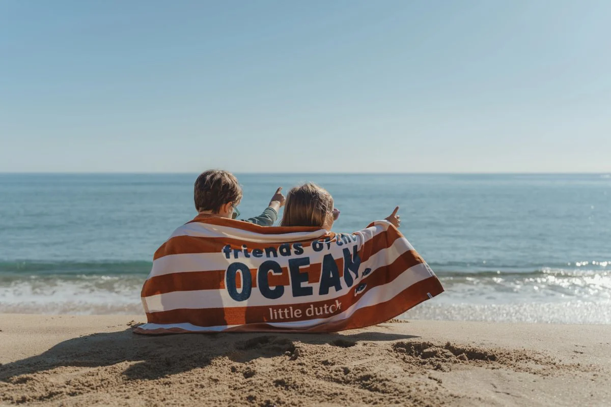 Little Dutch Strandhanddoek 60x120 | Ocean World Brown Stripe - Image 3