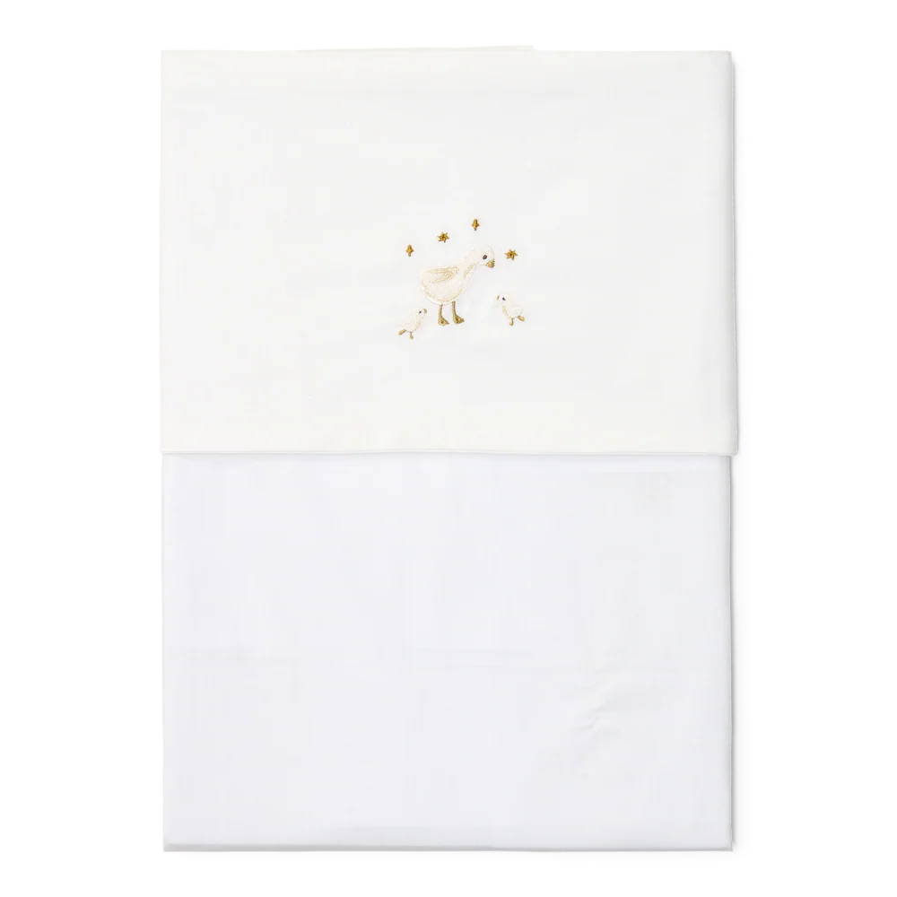 * Little Dutch Wieglaken Geborduurd Little Goose 70x100 | Wit
