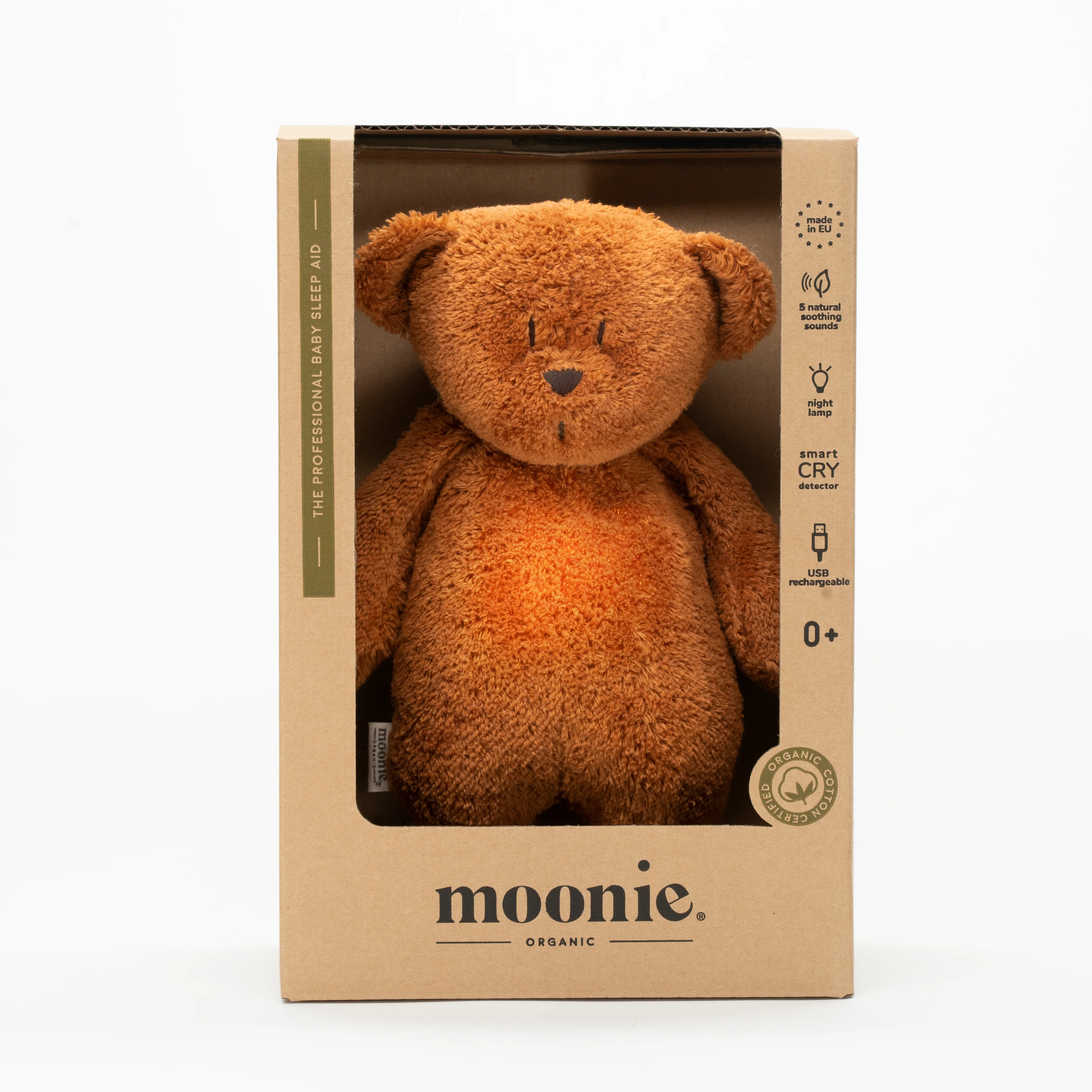 Moonie 2.0 upgrade - Knuffel Hartslag en Licht | Bear Caramel - Biologisch katoen - Image 2