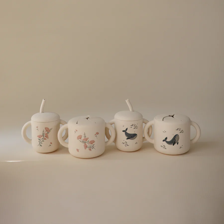 Mushie Siliconen Snack Cup | Pink Flowers - Image 2