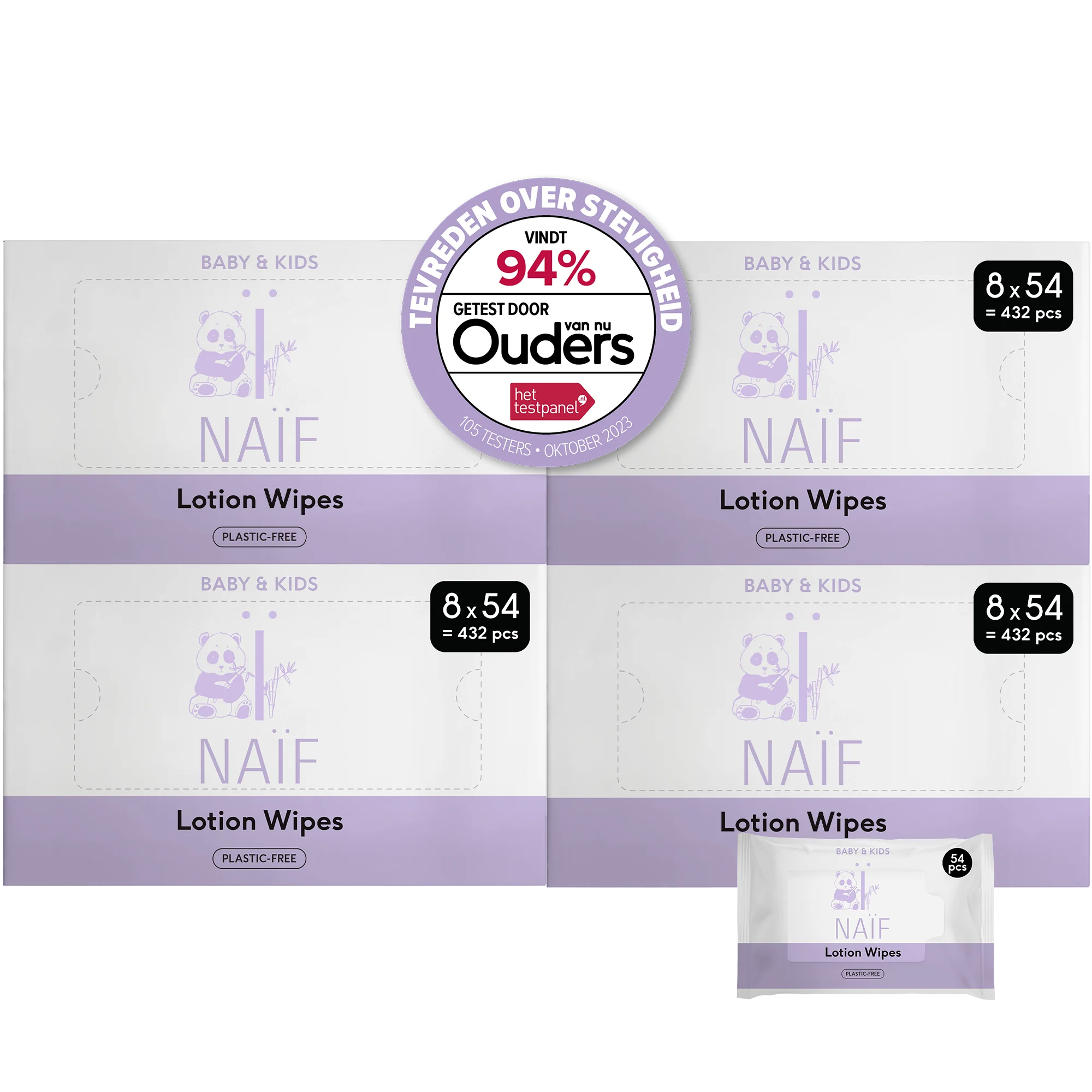 * Naïf Plasticvrije Lotion Wipes Billendoekjes Set 8 x 54 Stuks - Image 6