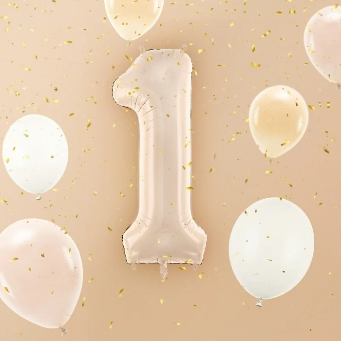 Party Deco Folie Ballon 72cm | Nummer 1 Pastel Beige - Image 2