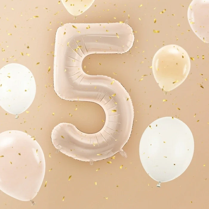 Party Deco Folie Ballon 86cm | Nummer 5 Pastel Beige - Image 2