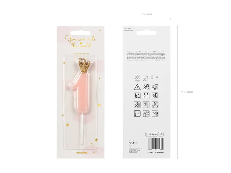 Party Deco Verjaardagskaarsje Nummer "1" | Light Pink - Image 3