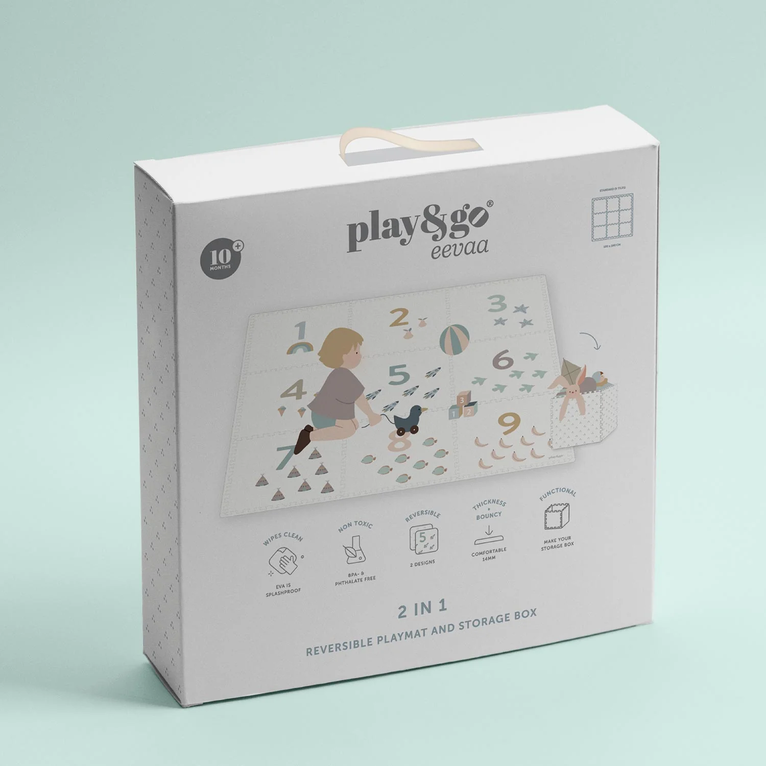 Play And Go EEVAA 2-In-1 Speeltapijt Puzzelmat & Opbergbox | Numbers / Dots - Image 6